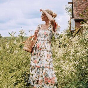 Rose Garden Smocked Cotton Ankle Gown
